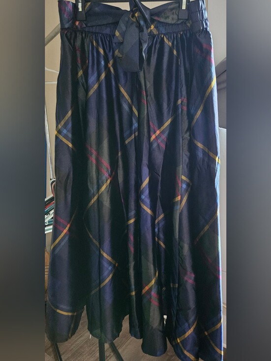 Cato Dresses & Skirts - Cato Navy Plaid Satin Maxi Skirt with Gold Accent